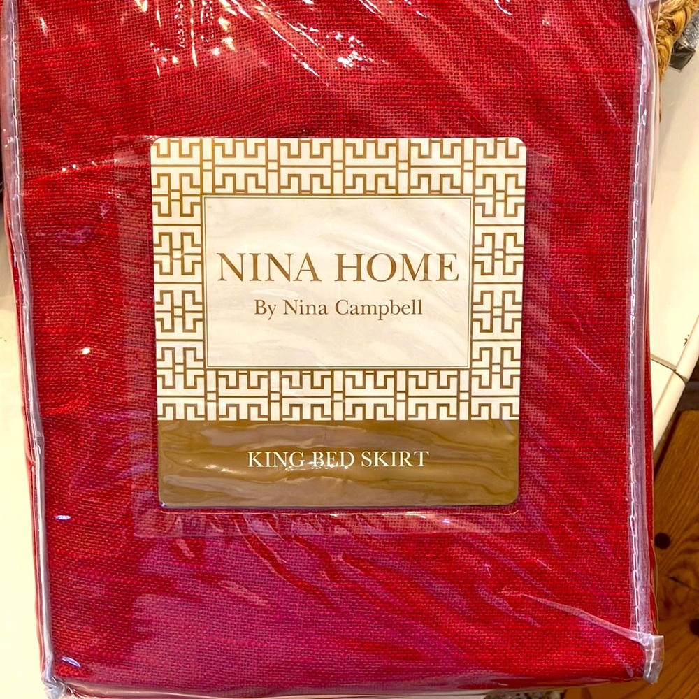 DISCONTINUED NINA HOME KING SIZE LINEN RED BEDSKIRT DUST RUFFLE NEW COTTON